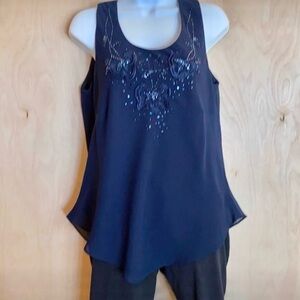 R&M Richards Navy Embellished Tank Top